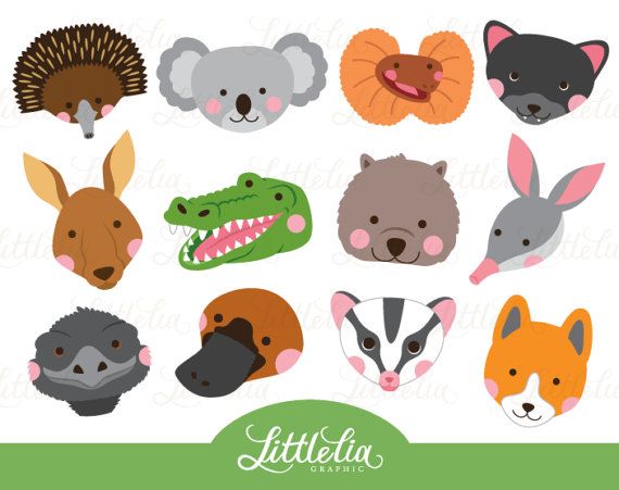 Australian animals head clipart.