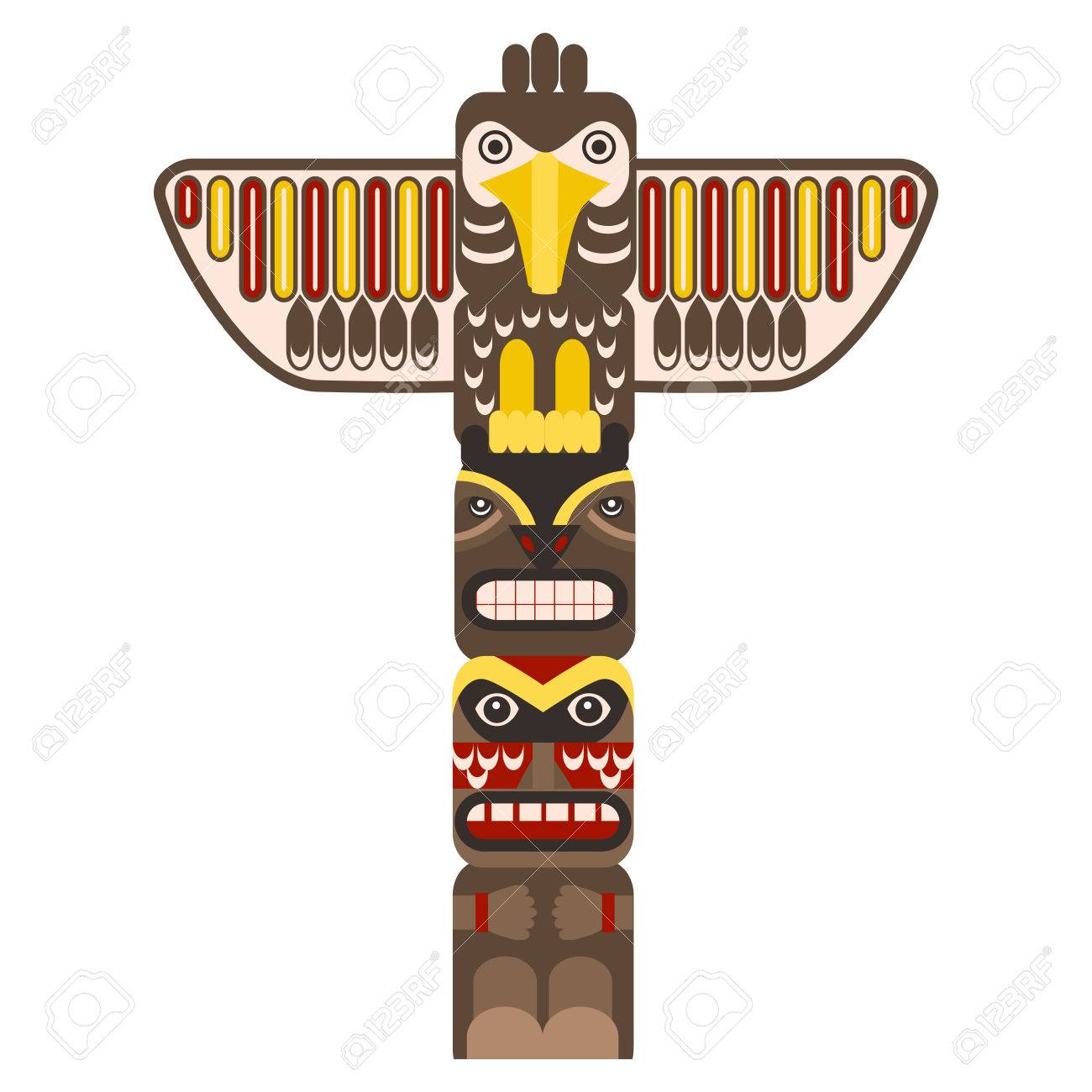Traditional Religious Totem Pole with Animal. Vector.