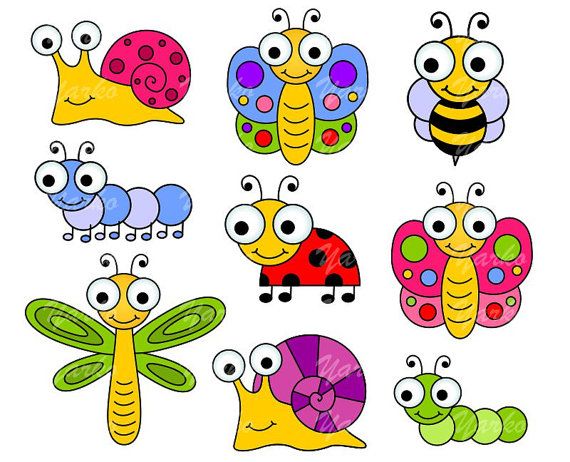 Cute Bugs Clip Art, Insects Clipart, Ladybug, Snail.