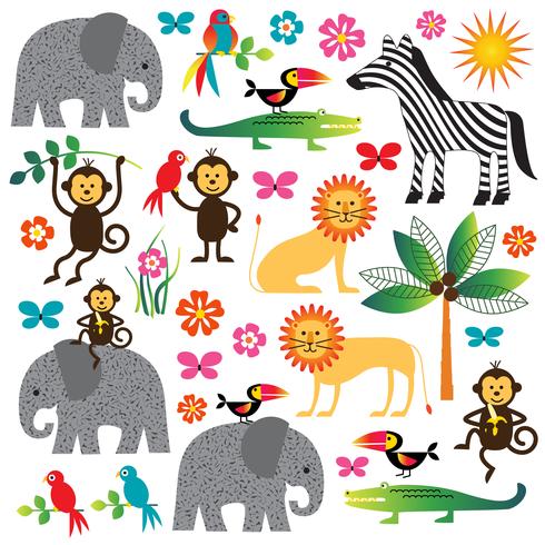 jungle plants and animals clipart.