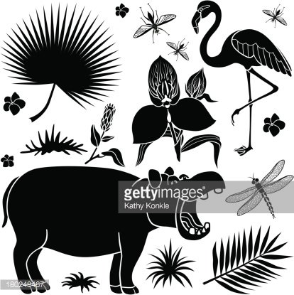 African plants and animals Clipart Image.