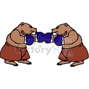 Two brown bears fighting with boxing gloves clipart. Royalty.