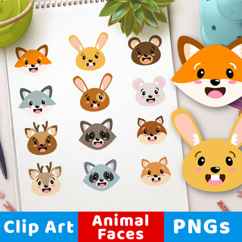 Cute Animal Faces Clipart, Woodland Animal Faces Clipart, Forest Animal  Heads.