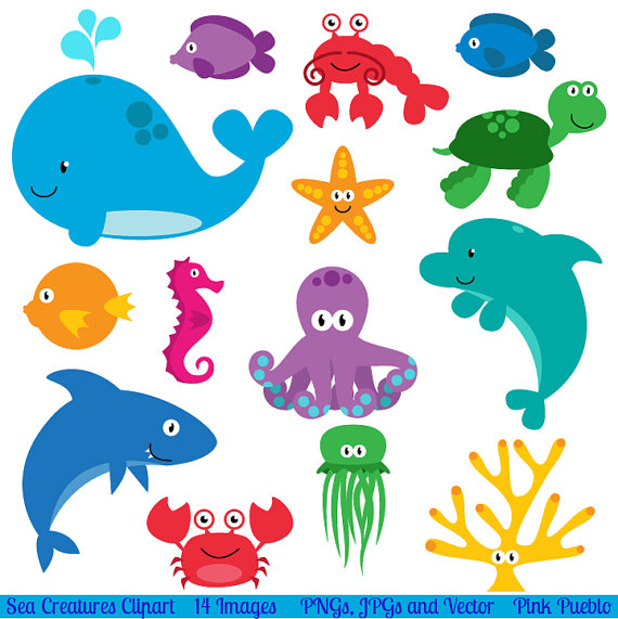 Sea Animal Clipart, Sea Animal Clip Art, Sea Creatures, Fish.