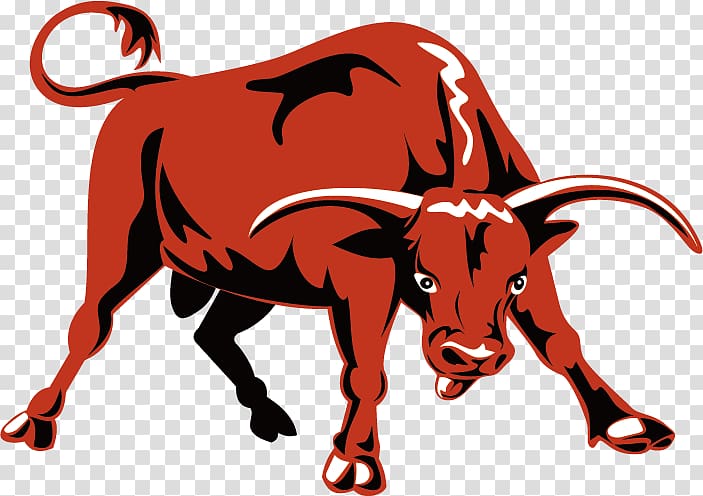 Brown bull logo, Charging Bull Cattle Ox, Bull transparent.