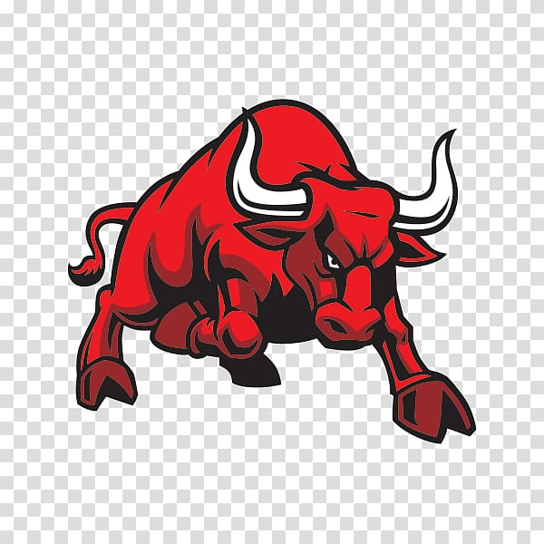 Charging Bull , stickers red bull transparent background PNG.