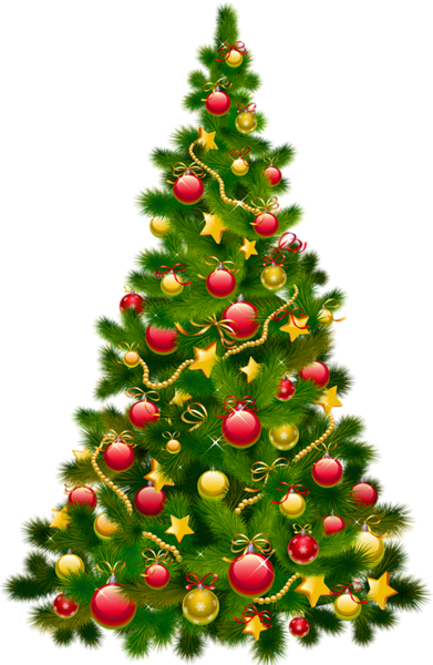 Large Transparent Christmas Tree with Ornaments Clipart.