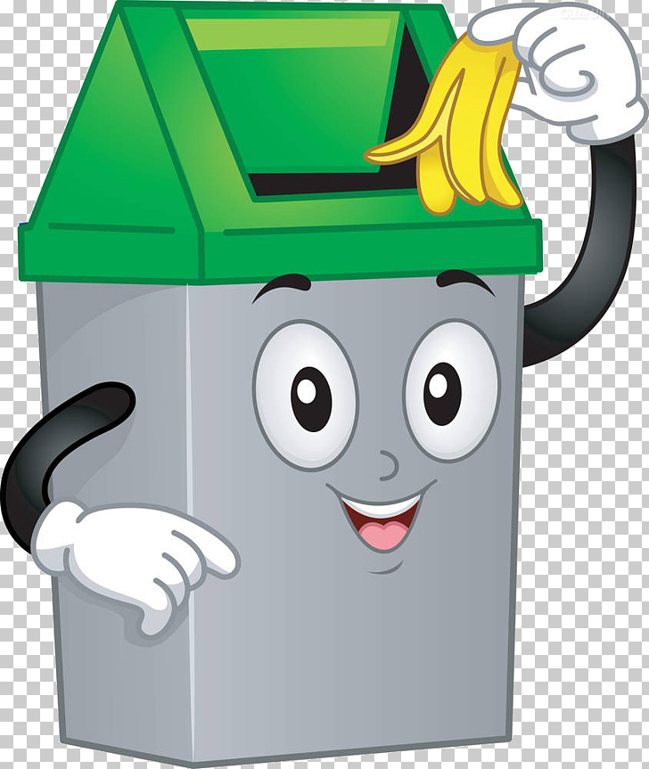 Waste container , Cartoon trash can, gray and green trash.