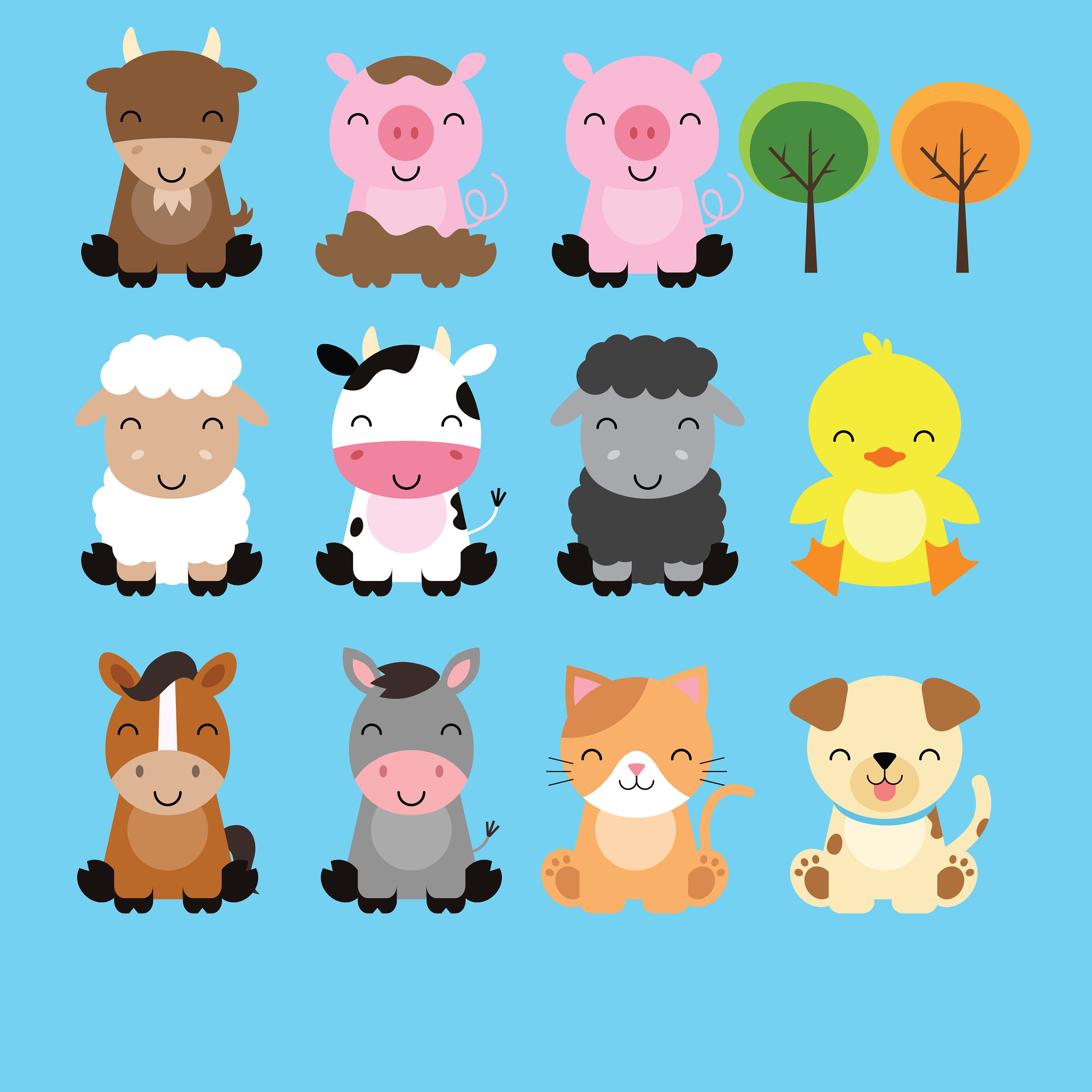 Collection of Farm animals clipart.