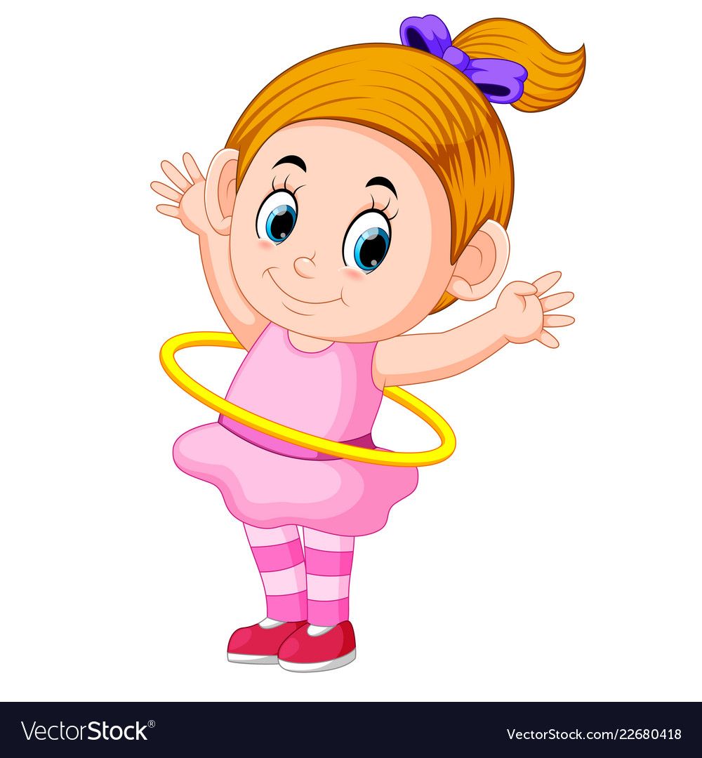 Happy girl playing hula hoop Royalty Free Vector Image.