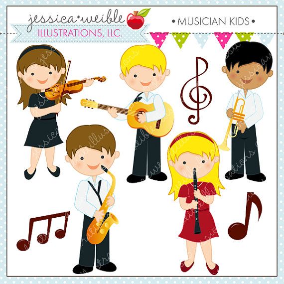 Musician Kids Cute Digital Clipart.