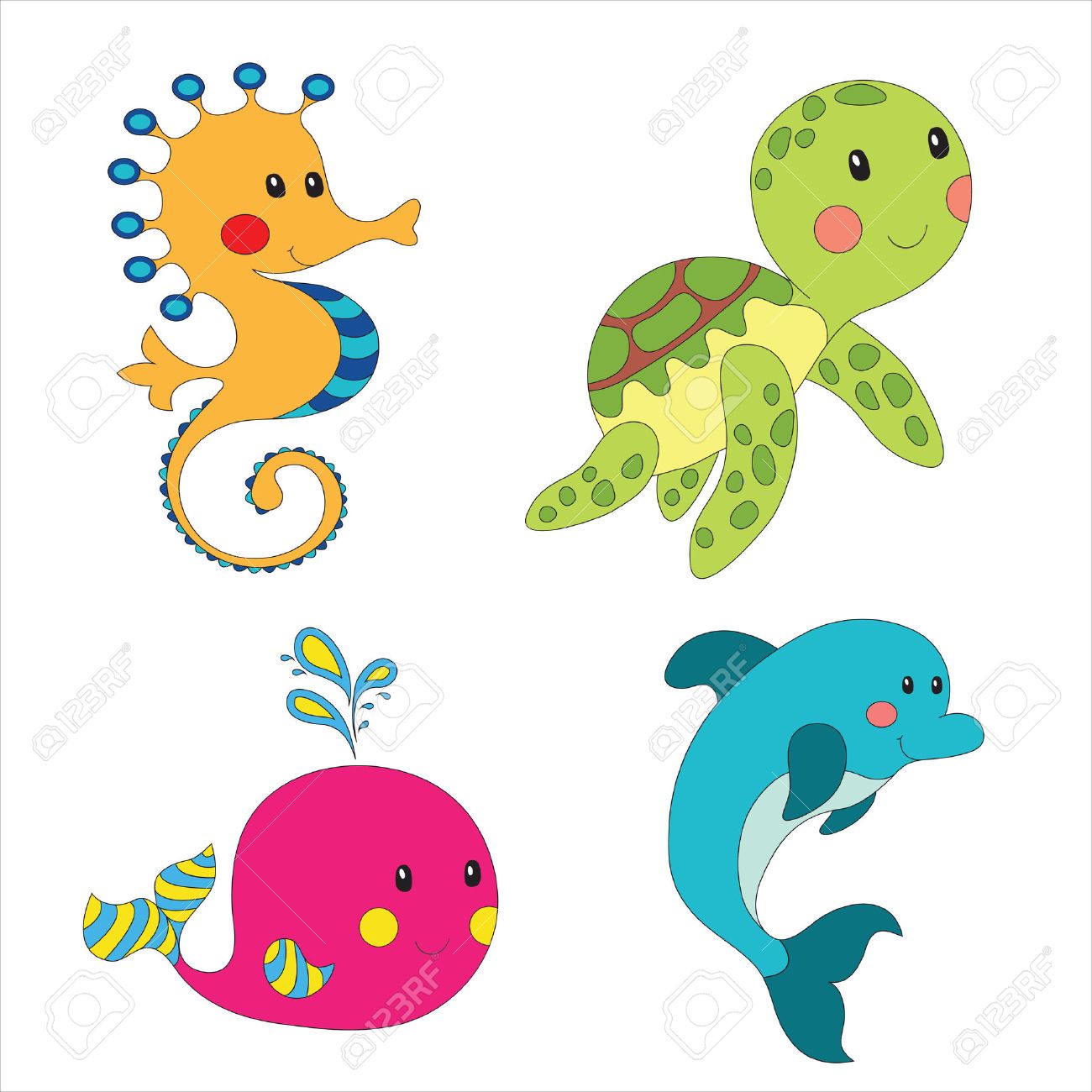 pictures of cartoon underwater sea creatures.