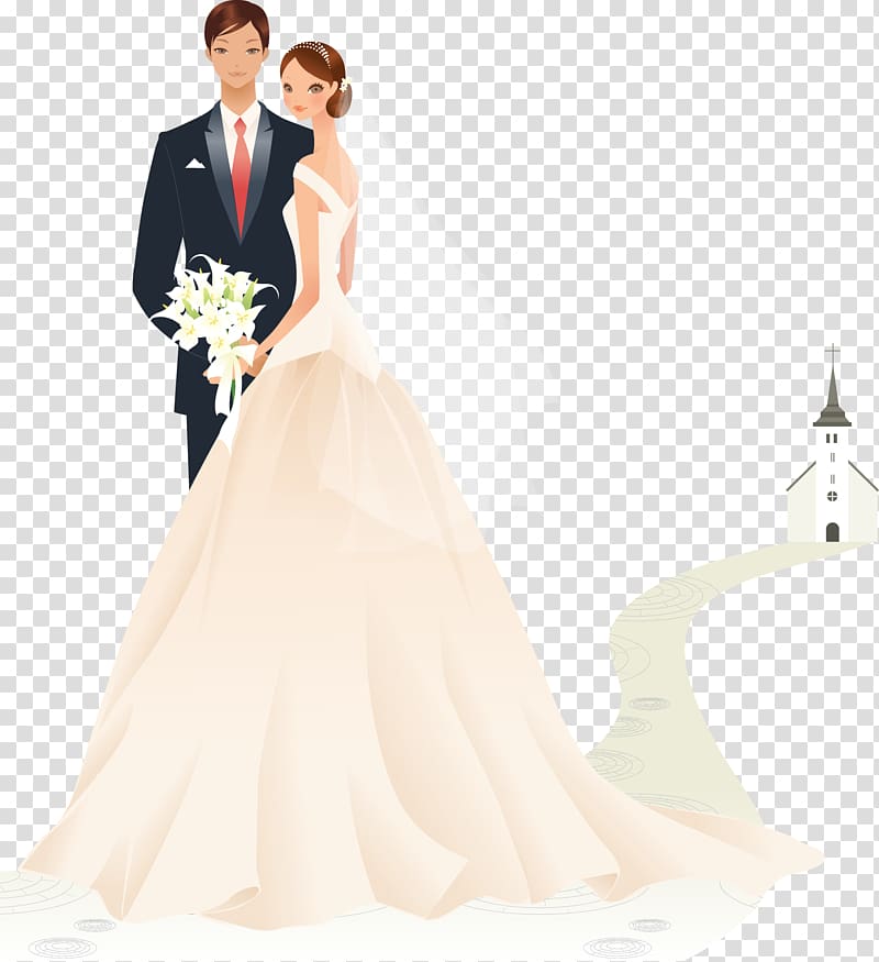 Bride and groom animated illustration, Wedding invitation.