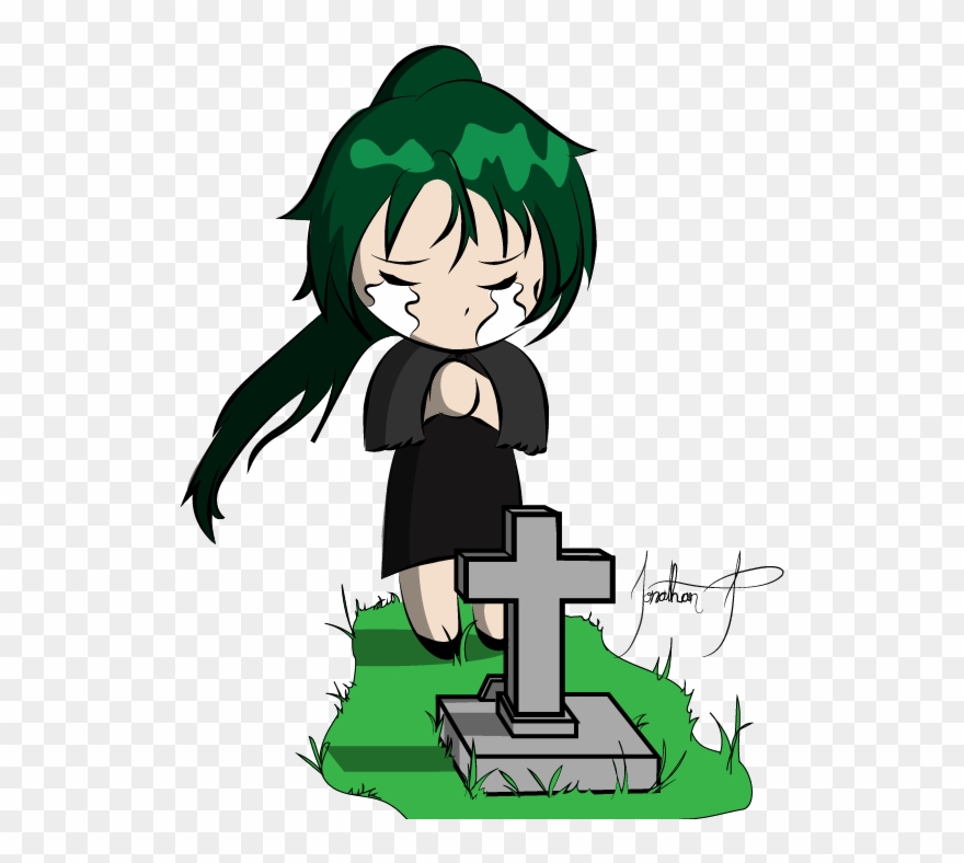 Crying Chibi Girl At A Gravestone By.