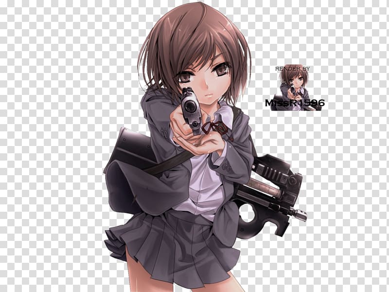 Girls with guns Anime Firearm Woman, manga transparent.