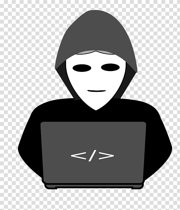 Person with white mask using laptop , White hat Security.