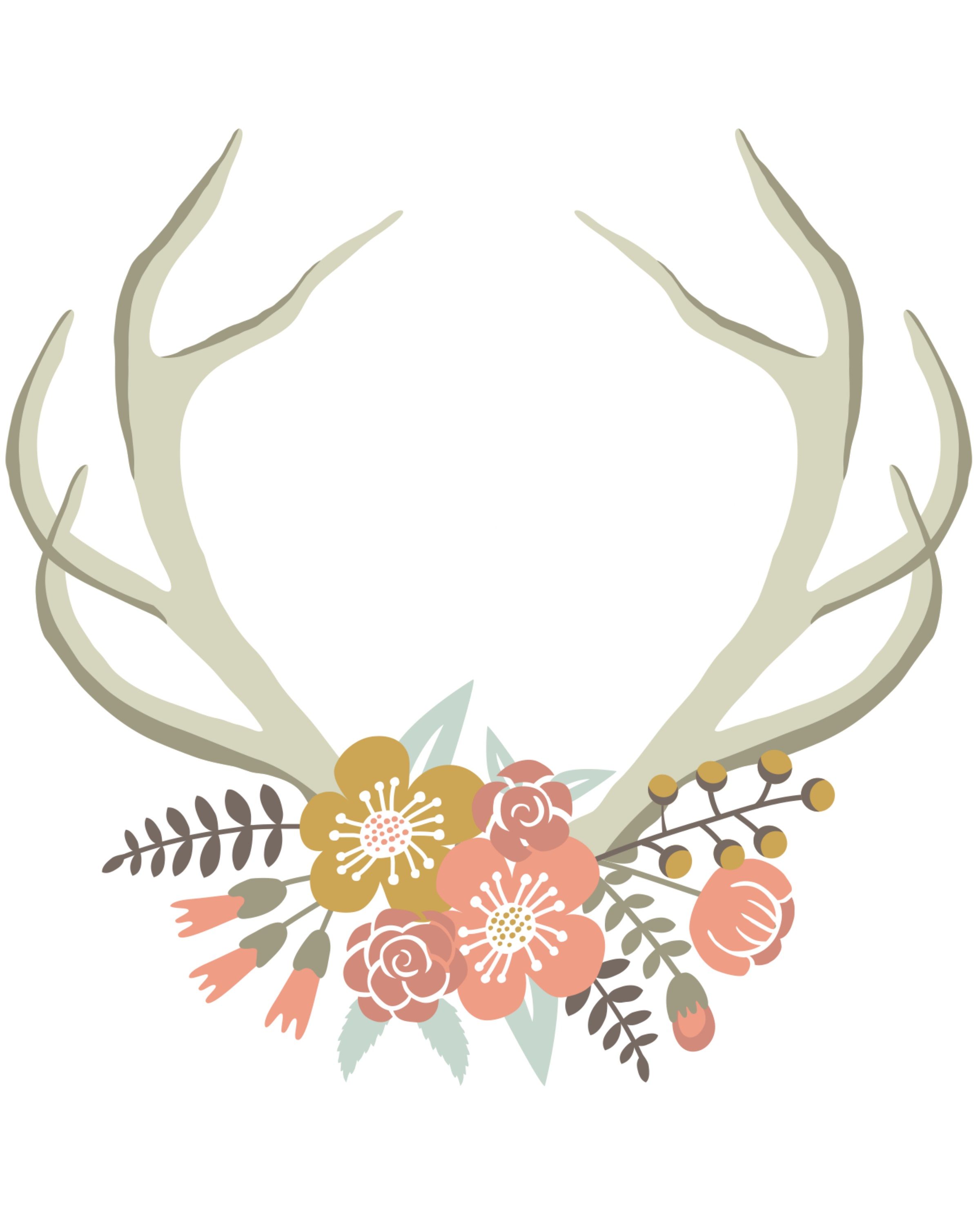Deer Antlers With Flowers Clipart.