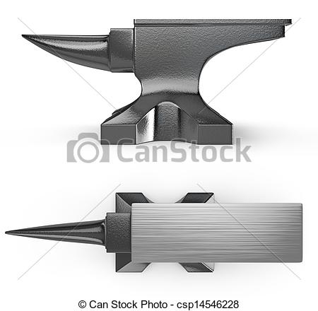 Clip Art of Black metal anvil, two views isolated on white.