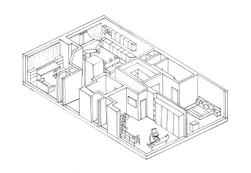 Sketch, isometry, the apartment plan, liner Clipart Image.