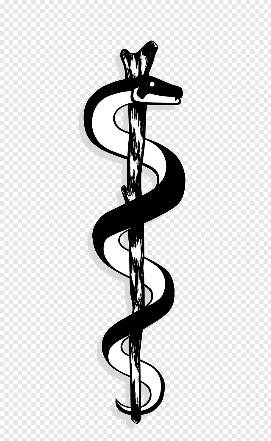 White and black caduceus logo, Apollo Rod of Asclepius Staff.