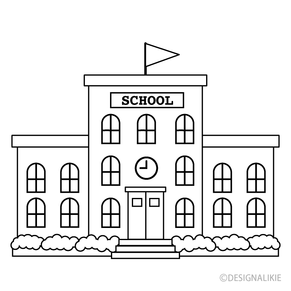 Free Black and White School Building Image｜Illustoon.