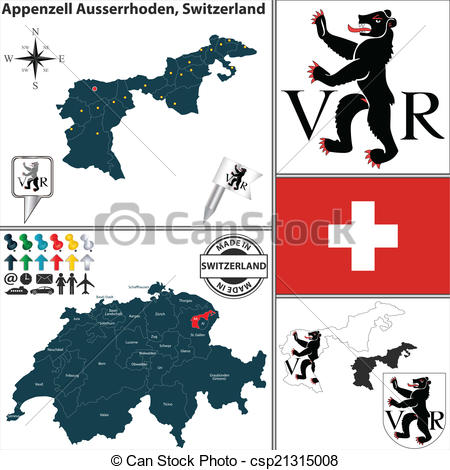 Vector Clipart of Map of Appenzell Ausserrhoden, Switzerland.