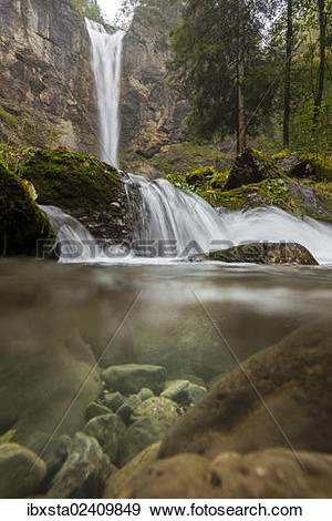 Stock Photograph of "Leuenfall, waterfall in Alpstein, Appenzell.