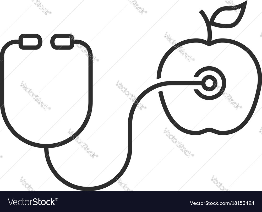 Thin line stethoscope and apple.