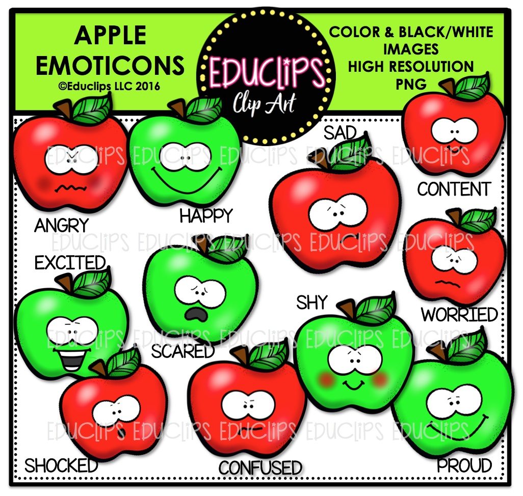 Apple Emoticons Clip Art Bundle (Color and B&W).