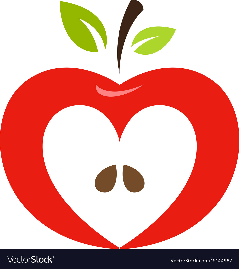 Heart shaped apple logo label emblem.