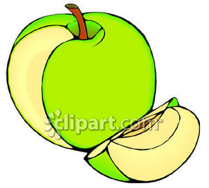 Green Apple With Slice Cut Out.