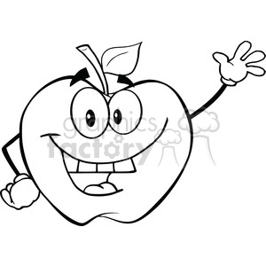 6501 Royalty Free Clip Art Black and White Apple Cartoon Mascot Character  Waving For Greeting clipart. Royalty.