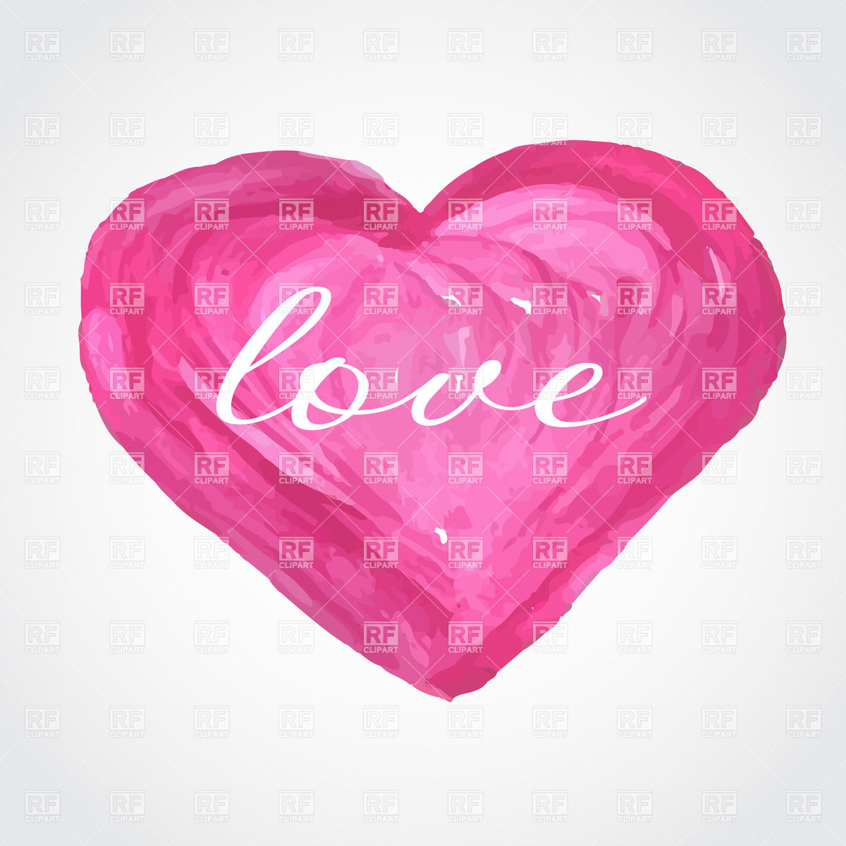 Pink aquarelle heart with word love. Beautiful greeting vintage.