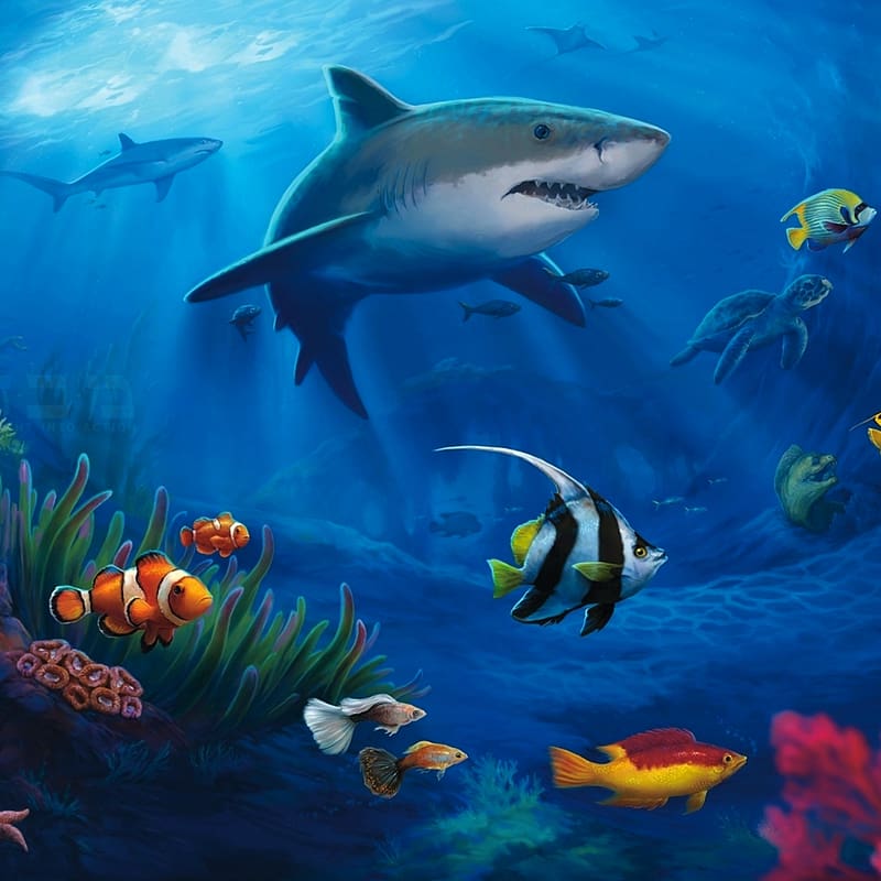 Shoal of fishes illustration, Fish Underwater Desktop Sea.