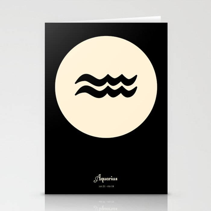 Aquarius Symbol Black Stationery Cards by naturesgardendesign.