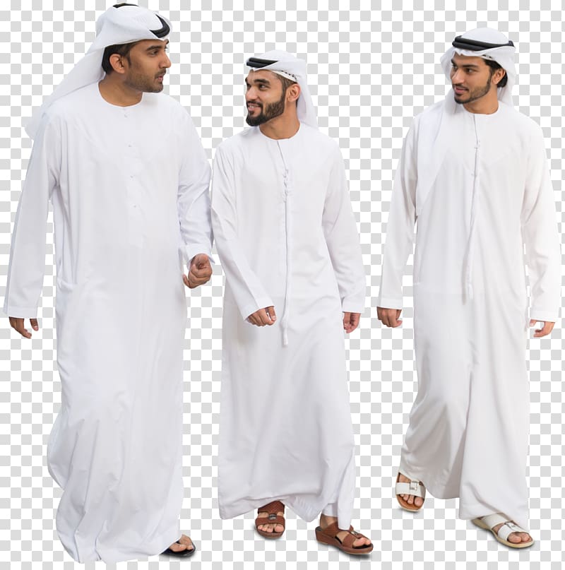 Three man wearing traditional dresses, Arabs Arab Muslims.