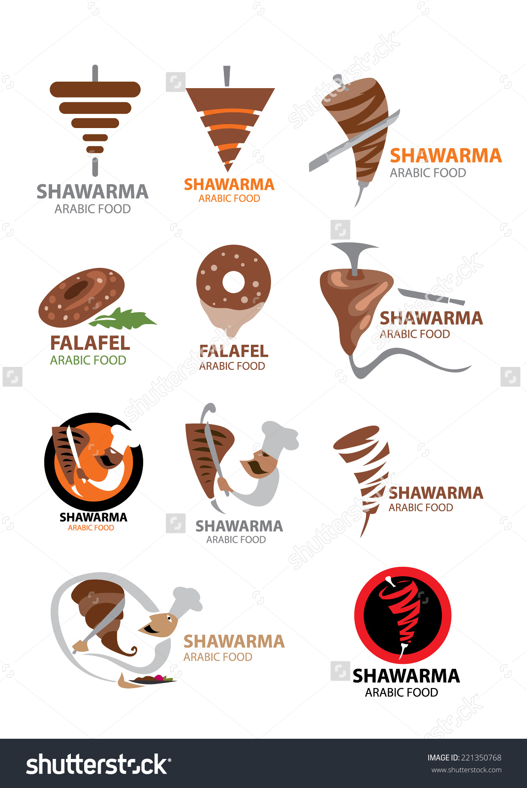 Arabic Food Icon Collection Shawarma Chef Stock Vector 221350768.