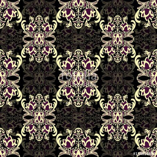 Damask floral seamless pattern with arabesque, multicolor.
