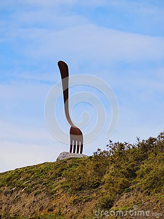 Fork Sculpture In La Arboleda Near Bilbao Stock Photo.