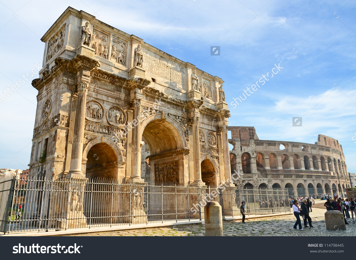 Arch Constantine Coliseum Background Rome Italy Stock Photo.