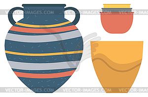 Pottery Kitchenware. Vase, Clay Bowls, Flower Pot.