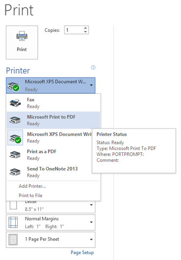 Print to PDF in Windows 10.