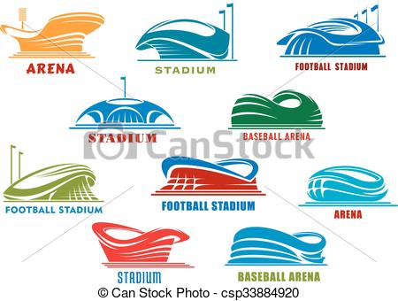 Vector Illustration of Stadiums and sport arenas abstract icons.