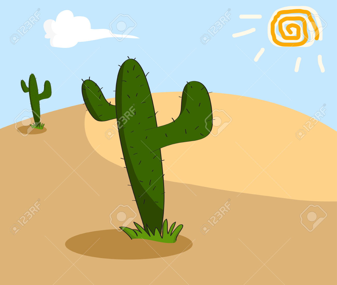 Cactus Grows In The Arid Desert Royalty Free Cliparts, Vectors.
