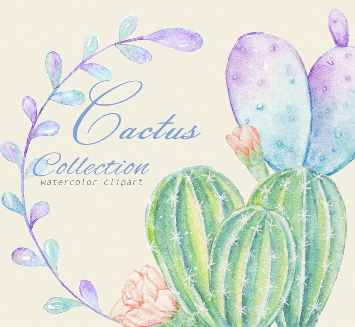 Watercolor Greenish Cactus Clipart, Cacti Border Design.
