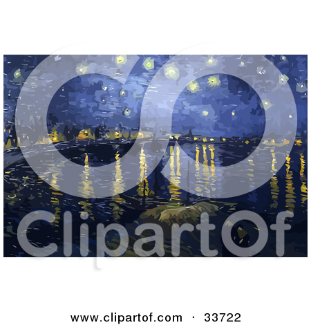Clipart Illustration of The Starry Night Over The Rhone In Arles.