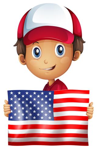 Happy boy holding flag of America.