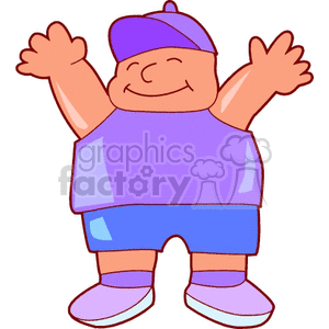 Boy dressed in blue and purple holding his arms up clipart. Royalty.