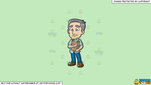 Clipart: A Mature Man Hugging A Grocery Bag on a Solid Tea Green C2Eabd  Background.