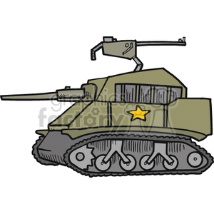 A Military Tank in Green Camouflage with a Yellow Star clipart.  Royalty.